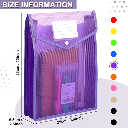 10 Pieces Plastic File Folders Envelope Expanding File Wallet Organizer Documents Folder with Snap Closure and Pocket, A4 Size Waterproof Transparent Pouch(White,Horizontal)