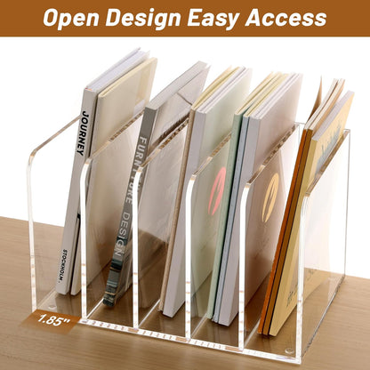 SANRUI Desk Organizer Clear Acrylic Desk Magazine File Holder with 3 Vertical Sections Magazine Rack File Organizer for Office, Home, School
