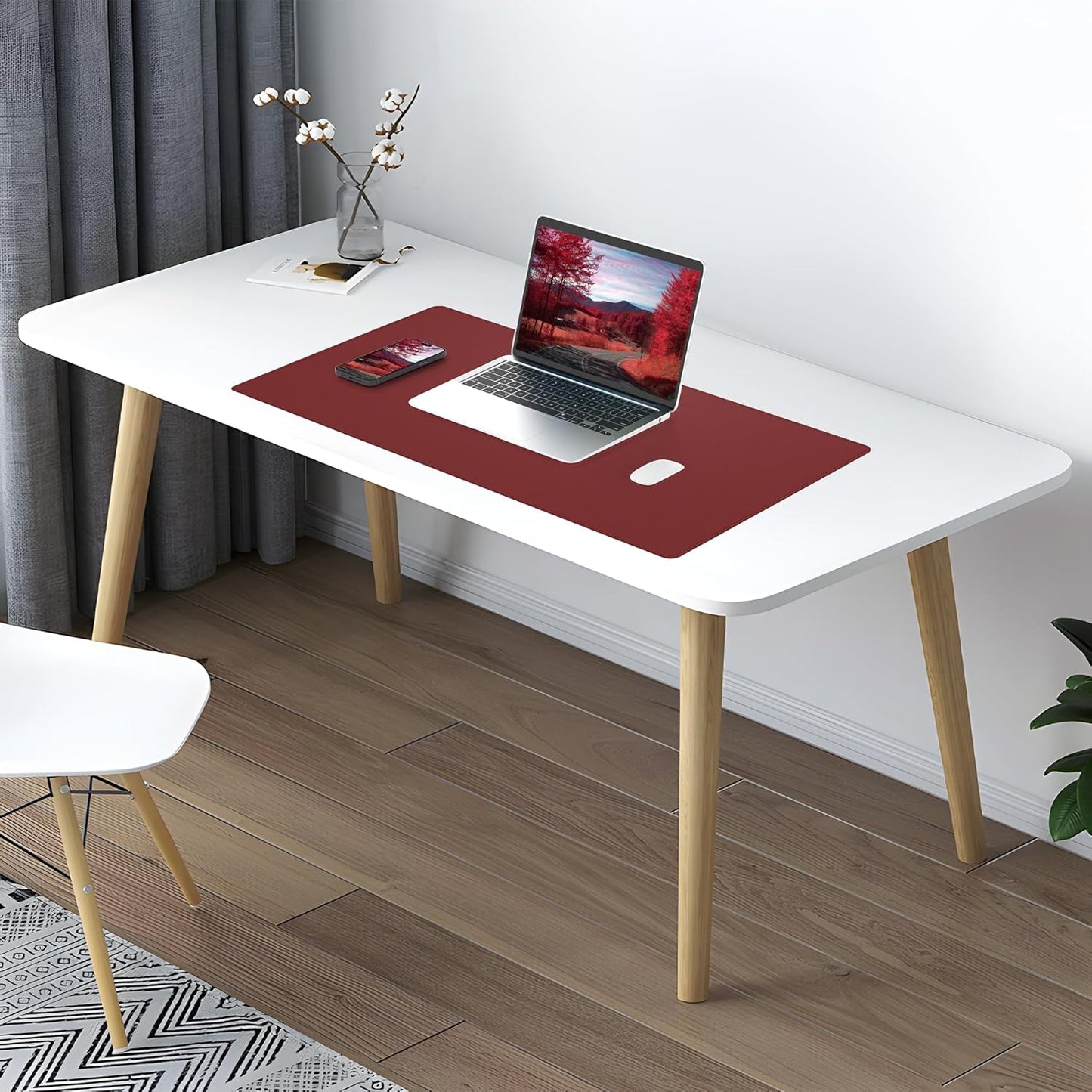 Large Desk Mat 47.2" x 17" Leather Desk Pad Protector with Natural Cork & PU Leather, Non-Slip Office Desk Mat, Large Mouse Pad, Waterproof Desk Blotter pad for Office&Home(Black)