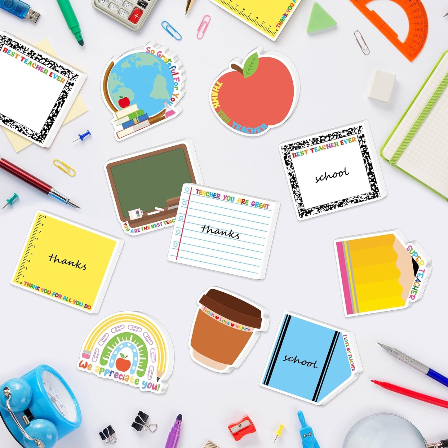 Xqumoi 30 Pack Teacher Sticky Notes - Funny Coffee Cup Self Sticky Notepads Writing Memo Pads for Teacher Appreciation Back to School Office Supplies Coffee Lover Gift Party Favors Goodies Bag Fillers
