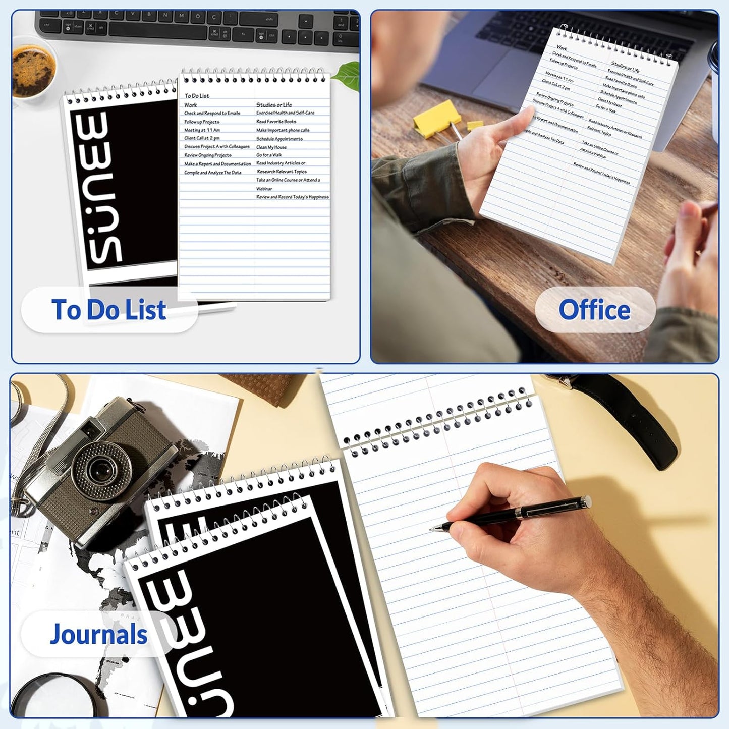 SUNEE 10 Pack Steno Pads 6x9, Gregg Rule, 60 Sheets, Spiral Notebook 6x9, White Paper, Take Notes with Top Spiral Notebook, for School, University, College, Work, Office, Classic Color