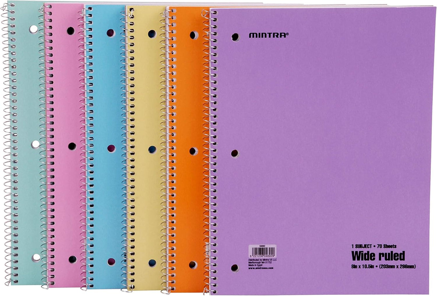 Mintra Office Spiral Notebooks, Wirebound, Journals for School, Work, Business, Aesthetic Stationery, Writing Pads, Teacher & Student Supplies (6, Pastel, College)