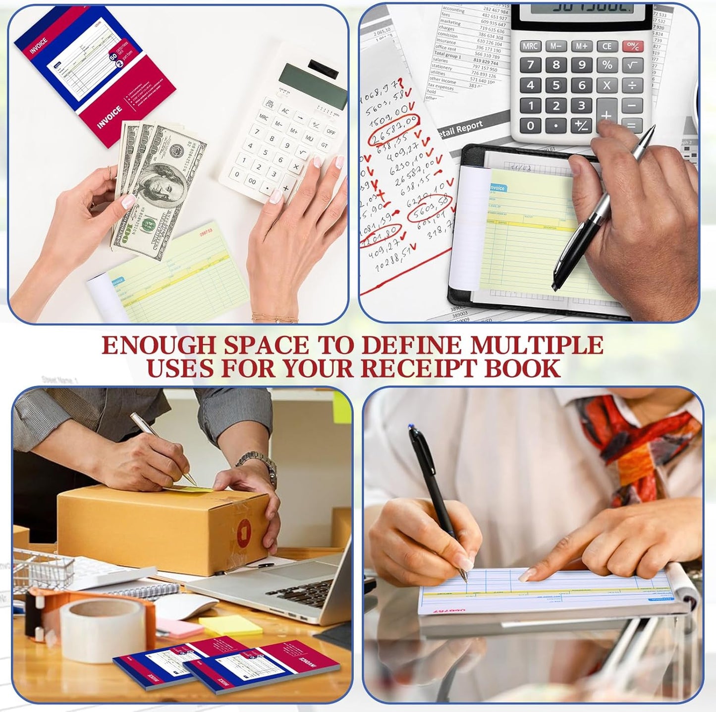 2 Packs Invoice Book for Small Business 2-Part Carbonless, 5-1/8”x7-29/32” Receipt Book for Small Business, White/Canary Invoice Receipt Book, Purchase Order, Sales Order(50 Sets per Book)