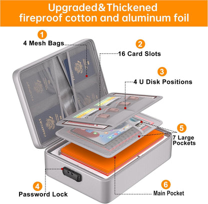 DocSafe 5200°F Document Organizer with Lock, Upgraded Heat Insulated Fireproof＆Water-Resistant Box 8 Layers File Organizer, Portable Home Travel Safe Storage for Important Documents and More