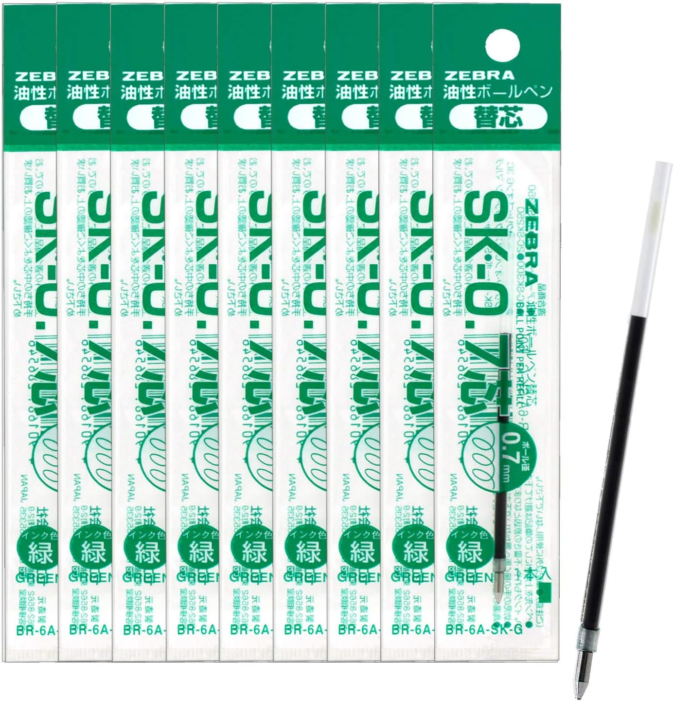 Zebra B-BR-6A-SK-R Clip-on Oil-Based Ballpoint Pen Refill, SK-0.7 Core, Red, 10 Pieces