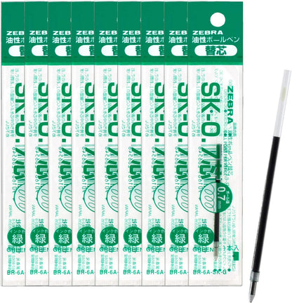 Zebra B-BR-6A-SK-R Clip-on Oil-Based Ballpoint Pen Refill, SK-0.7 Core, Red, 10 Pieces