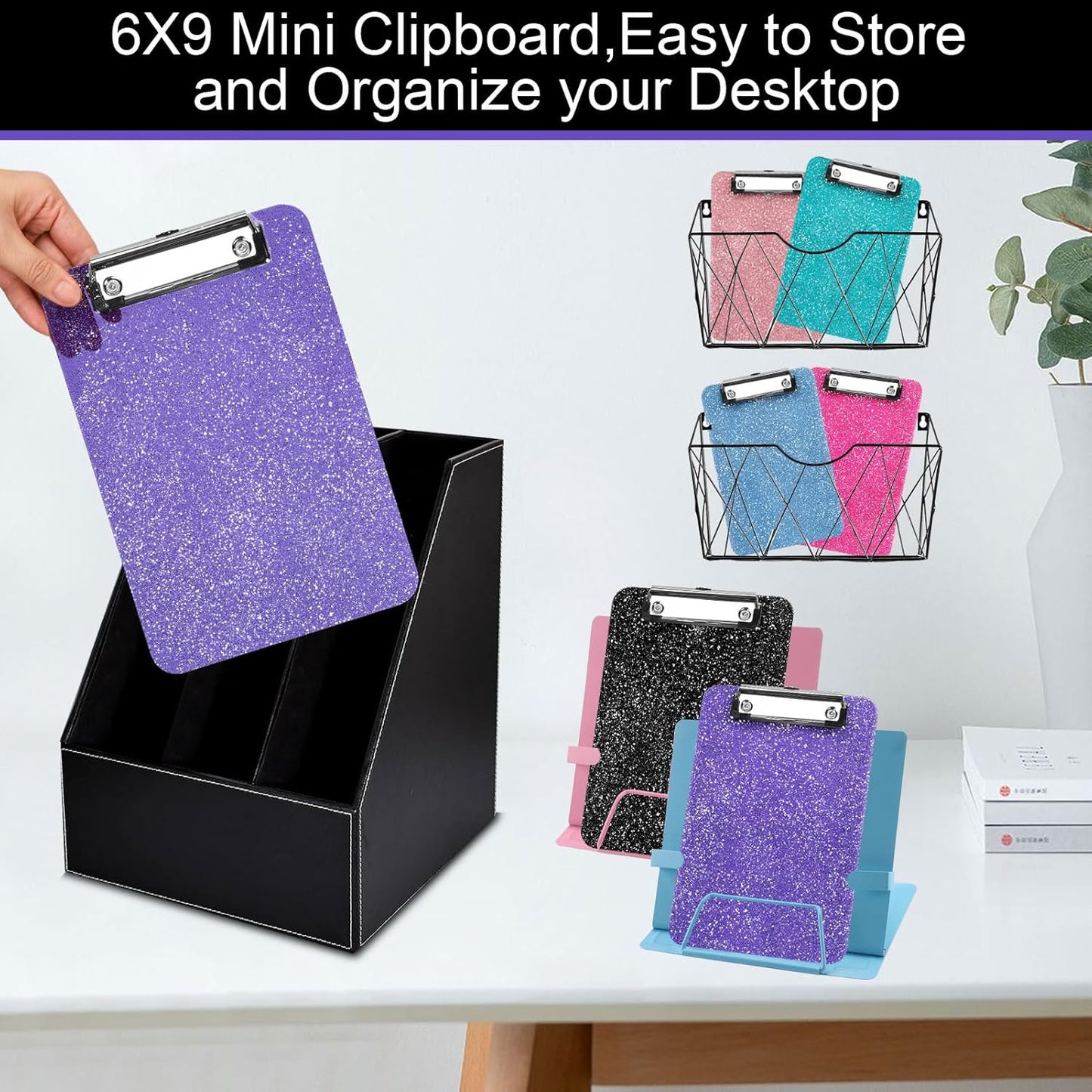 SFLHHDM 1 Pcs Clear Glitter Clipboards, Plastic Clipboard with Pen Holder, Size 8.85 x 12.4 in Shiny Clipboards with Low Profile Clip, Cute Hanging Clipboard for Office School Sparkly Clip Board-Pink