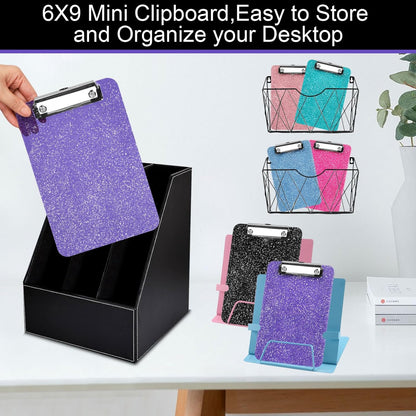 SFLHHDM 1 Pcs Clear Glitter Clipboards, Plastic Clipboard with Pen Holder, Size 8.85 x 12.4 in Shiny Clipboards with Low Profile Clip, Cute Hanging Clipboard for Office School Sparkly Clip Board-Pink