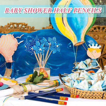 Crtiin 50 Pieces Baby Shower Pencils for Activities Mini Golf Half Pencils, Presharpened with Erasers, 4 Inch(Wood Color,Simple Style)