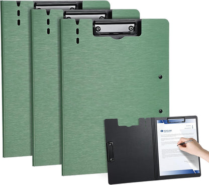 Clipboard Folder, with Dual Metal Clips, Embossed-Texture, Folding 360° Rotating, Nursing Clipboard for Letter and A4, Pen Holder (Silver, 2)
