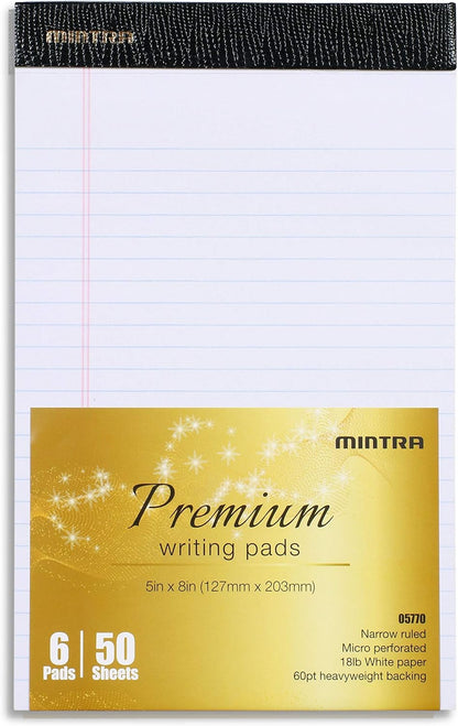 Mintra Office Colorful Legal Pads - Includes 2 Blue, 2 Pink, and, 2 Green Writing Pads, Micro Perforated Lined Sheets, Ideal for Professional & Personal Use, 5"x8" Narrow Ruled, 6 pack Basic Pastel