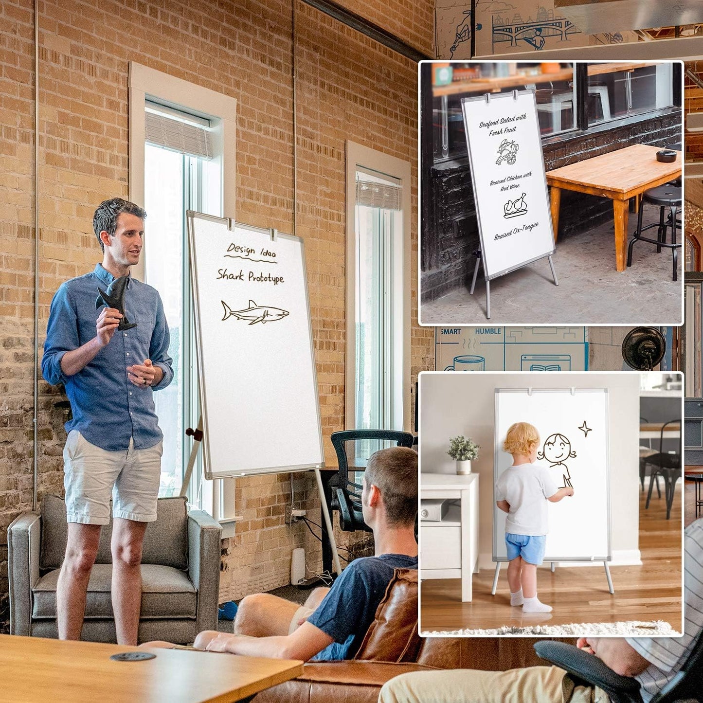 Easel Whiteboard - Magnetic Portable Dry Erase Easel Board 36 x 24 Tripod Whiteboard Height Adjustable Flipchart Easel Stand White Board for Office or Teaching at Home & Classroom (Black)
