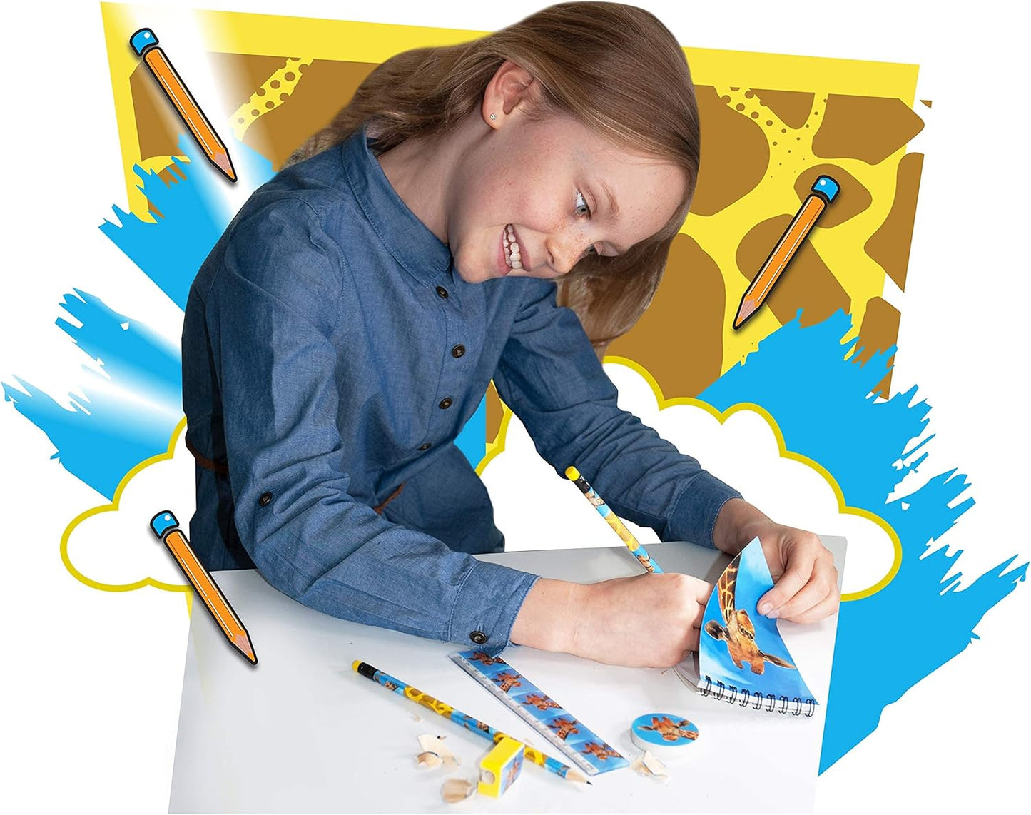 Deluxebase Wild Stationery Set - Dolphin from Animal Stationery Sets with 2 Pencils, Eraser, Pencil Sharpener, Ruler & Cute Notebook. Ideal Office Supplies, Desk Accessories & College Essentials.