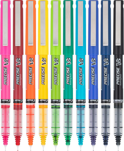 PILOT Precise V5 Stick Liquid Ink Rolling Ball Stick Pens, Extra Fine Point (0.5mm) Assorted Ink Colors, 10-Pack (12562)