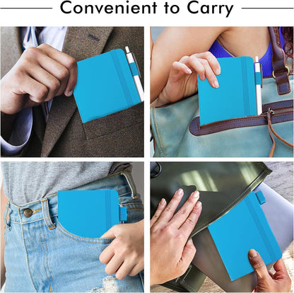 feela 3 Pack Pocket Notebook Journals with 3 Black Pens, A6 Mini Cute Small Journal Notebook Bulk Hardcover College Ruled Notepad with Pen Holder for Office School Supplies, 3.5”x 5.5”, Gray