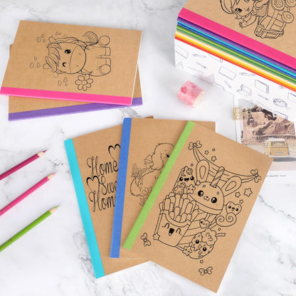 EOOUT 5 Pack A5 Composition Notebook, Kraft Lined Journal Bulk with Pink Spine, 5 Colors, 60 Pages for Women Girls Kids, School Office Supplies