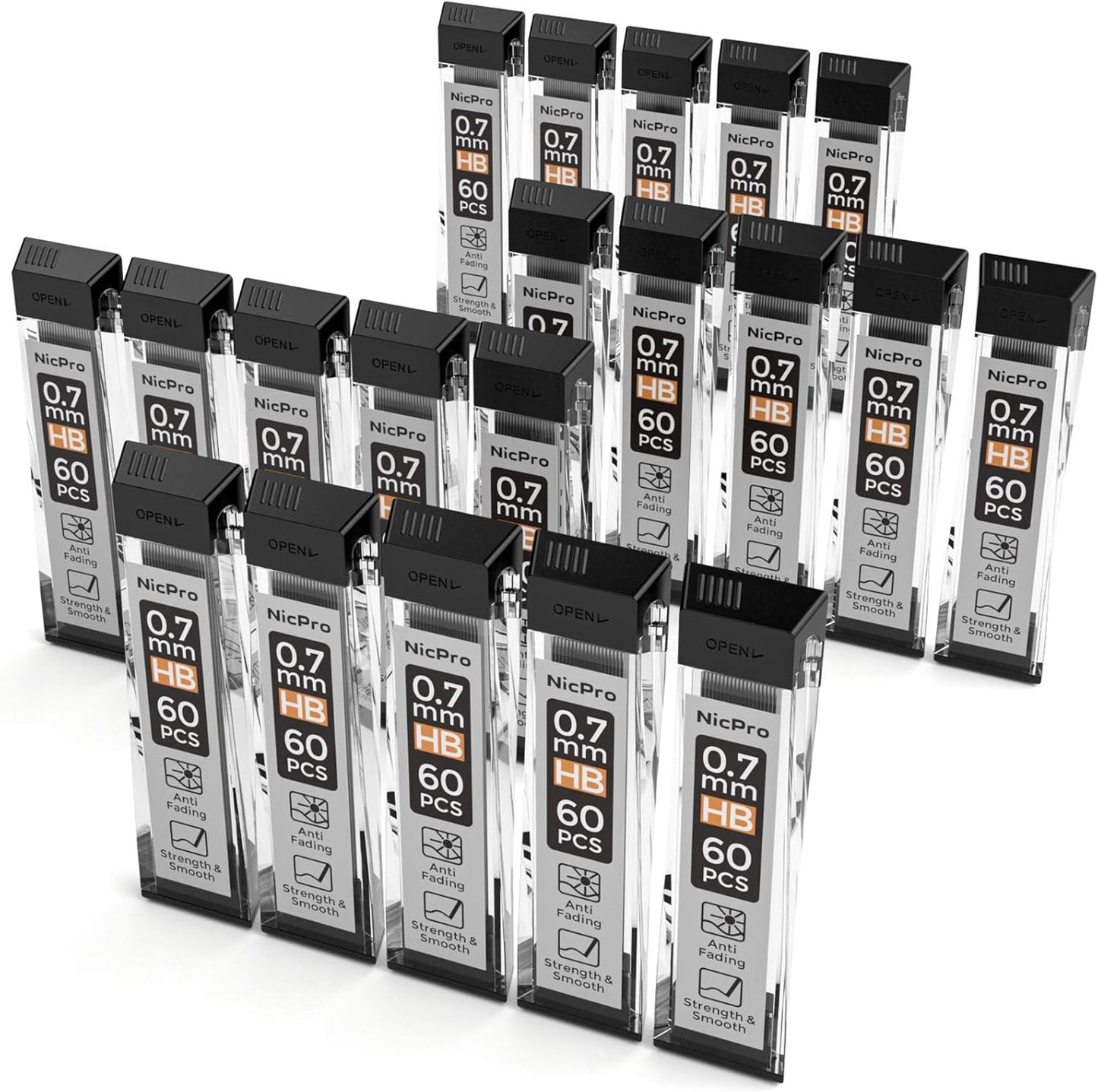 Nicpro 600 PCS Lead Refills 0.5mm HB #2 Break Resistant Mechanical Pencil Refills 0.5 mm, 60 Pack Per Tube, 10 Tubes
