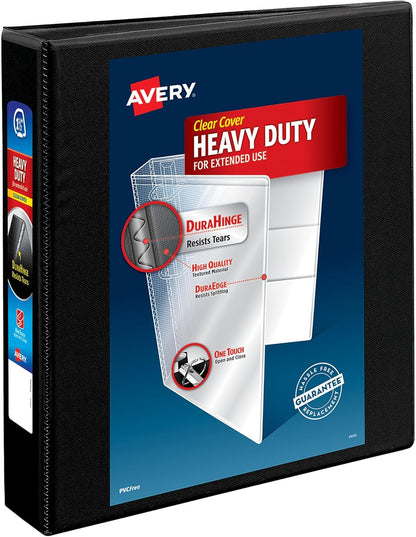Avery Heavy-Duty View 3 Ring Binder, 1" One Touch Slant Rings, Holds 8.5" x 11" Paper, 1 Black Binder (05300)