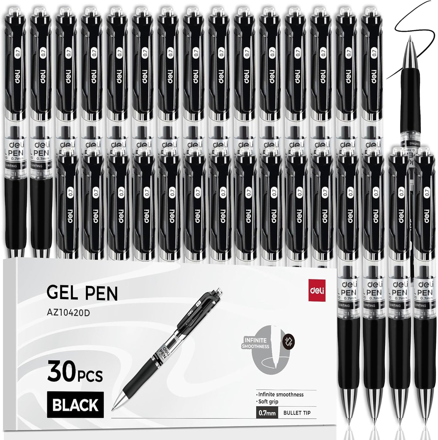 deli Gel Pens, 50 Pcs Retractable Pens Black Ink, Medium Point Pen 0.7mm, Smooth Writing, Fast Dry, No Bleed for Journaling Note Taking, Home School Office Supplies
