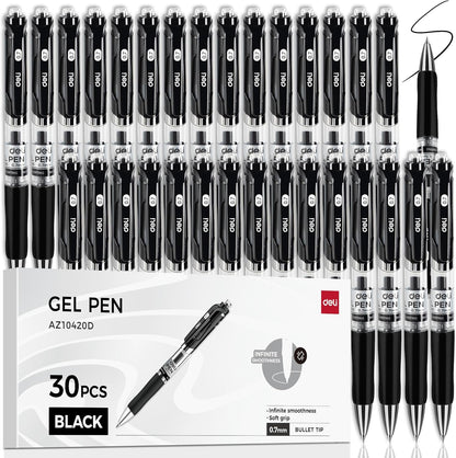 deli Gel Pens, 50 Pcs Retractable Pens Black Ink, Medium Point Pen 0.7mm, Smooth Writing, Fast Dry, No Bleed for Journaling Note Taking, Home School Office Supplies