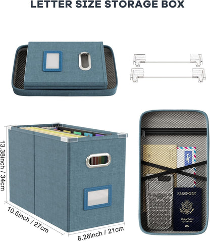 Oterri File Organizer Box with Lid, Hanging Filing File Box with Mesh Pocket, Document Organizer Box for Letter Files, Portable Storage Box with Smooth Sliding Rail for Office&Home (1 PCS, Beige)