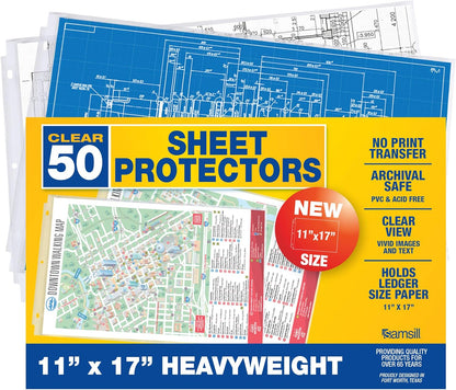 Samsill Sheet Protectors, 8.5 x 14 Inch Document Protectors for Legal Binder, Heavyweight, Clear, Legal Size, Top Loading, Acid Free, 30 Pack