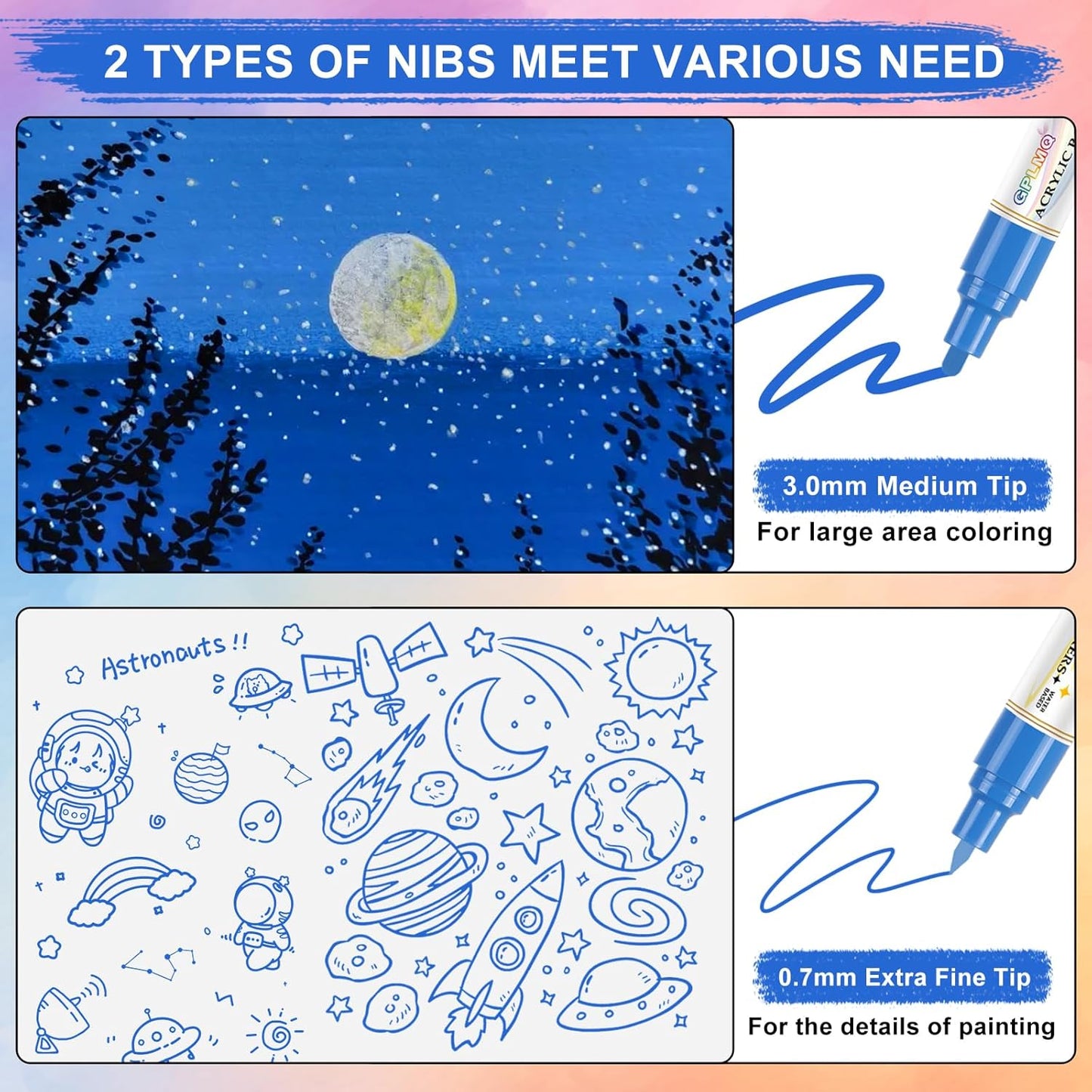Paint Markers Paint Pens - 2 Pack Dual Tip Acrylic Permanent Marker (0.7mm & 3mm), Non-Toxic, Water-Based for Art Painting, Stone, Ceramic, Glass, Wood, Fabric, Metal, DIY Crafts (White)