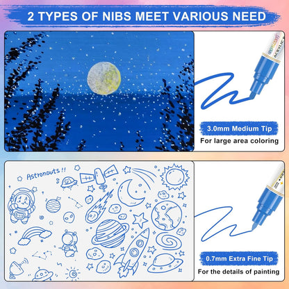 Paint Markers Paint Pens - 2 Pack Dual Tip Acrylic Permanent Marker (0.7mm & 3mm), Non-Toxic, Water-Based for Art Painting, Stone, Ceramic, Glass, Wood, Fabric, Metal, DIY Crafts (White)