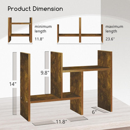 Jerry & Maggie Desktop Organizer Office Storage Rack Adjustable Wood Display Shelf Free Style Double H, Multi-Functional Mini Bookshelf for Desk Natural Stand (White)