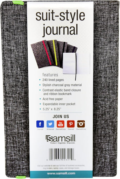 Samsill Large Hardcover Notebook, 240 Lined Notebook Pages, Black, 7.5 x 10 Inch