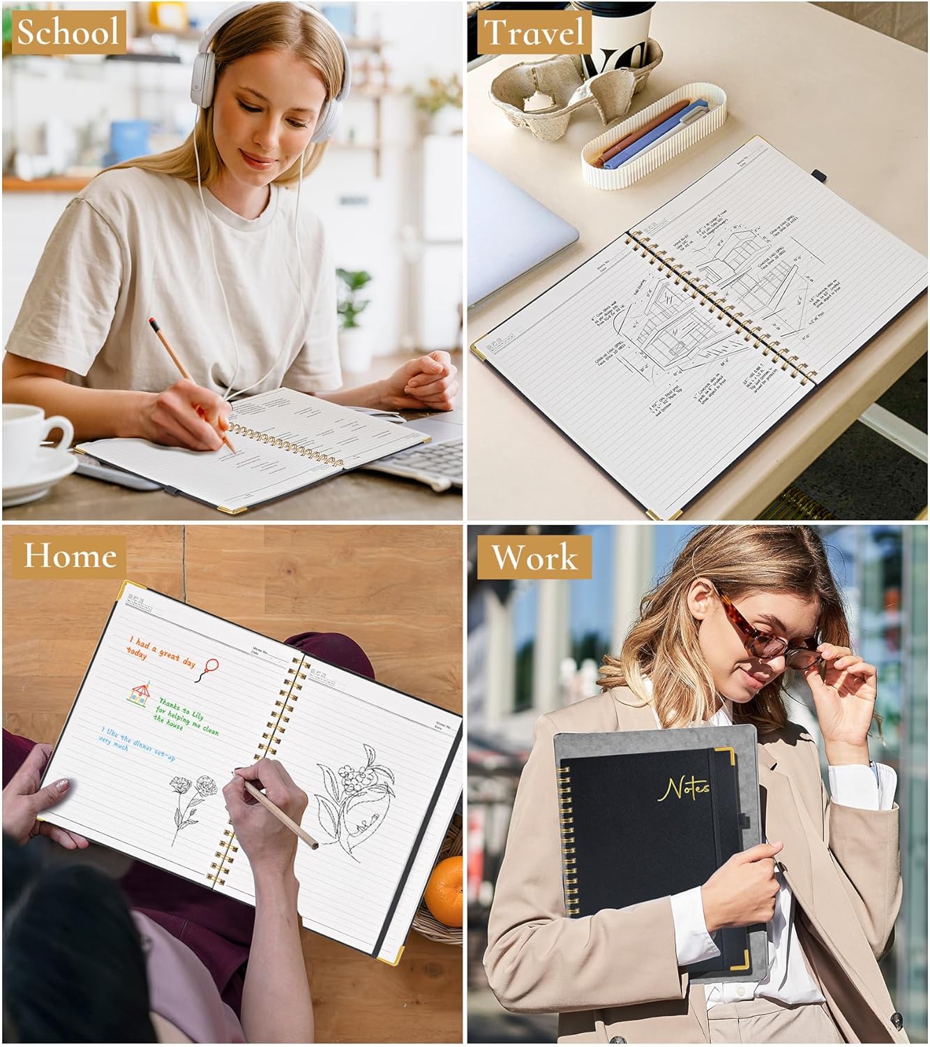 Hardcover Spiral Notebook Journal 8.5” x 11”, A4 Large Leather Notebooks for Women Men, Lined College Ruled Notebook, 50 Sheets/100 Pages, Spiral Bound Journals for Work School Note Taking, Green