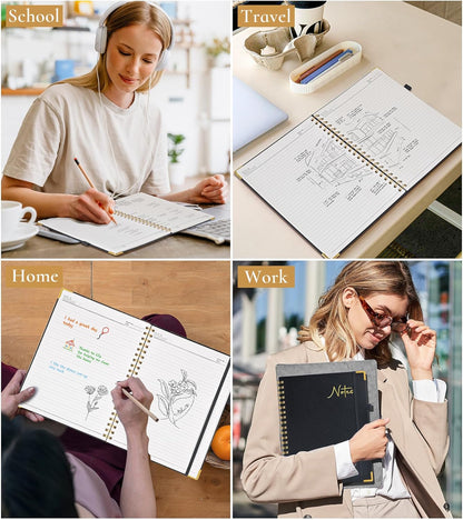 Hardcover Spiral Notebook Journal 8.5” x 11”, A4 Large Leather Notebooks for Women Men, Lined College Ruled Notebook, 50 Sheets/100 Pages, Spiral Bound Journals for Work School Note Taking, Green