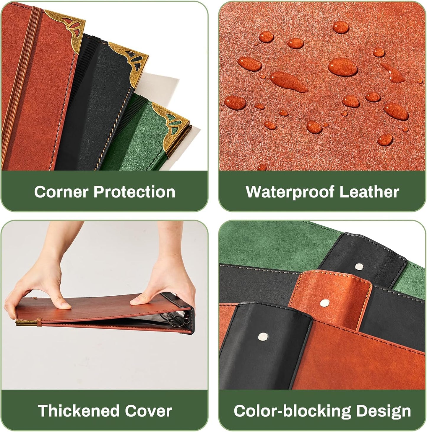 Ovesmusl Leather 3 Ring Binder 1 Inch Round Ring Binder Fits 200 Sheets 8.5"x11" Letter Size Paper, Wedding Family History Notebook Cover Loose Leaf Organizer, Brown