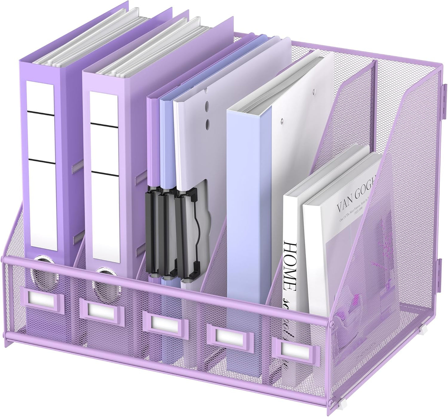 DALTACK 4 Vertical Compartments Magazine File Holder, Binder Organizer, Metal Desk Organizers for Office Home School Classroom Organization, Black
