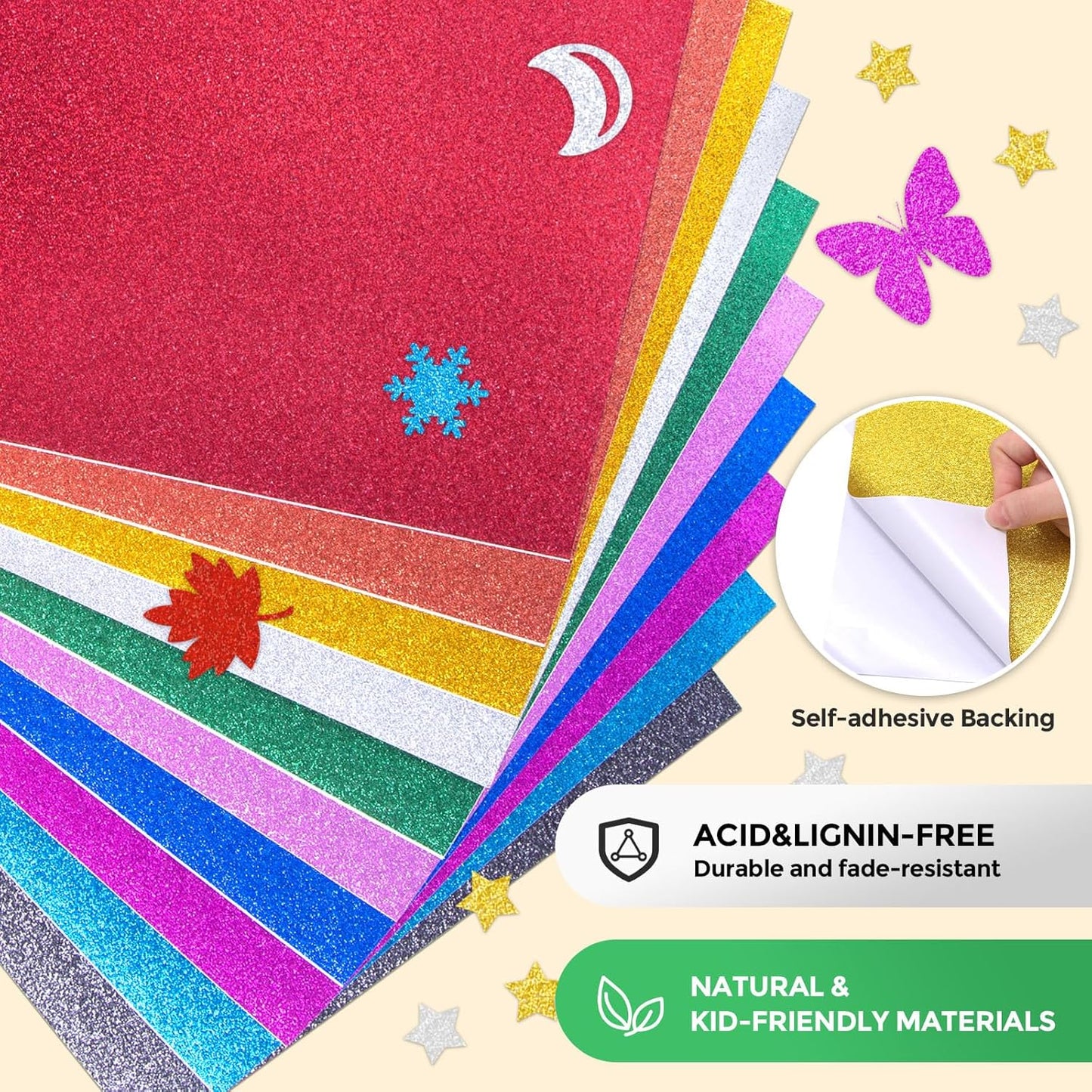 BigOtters 20 Sheets Glitter Cardstock, 10 Colors Premium Card stock Paper for Scrapbook and Craft Projects, Back to School Supplies, 8.5 x 11 Inch, 250GSM