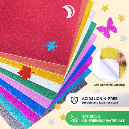 BigOtters 20 Sheets Glitter Cardstock, 10 Colors Premium Card stock Paper for Scrapbook and Craft Projects, Back to School Supplies, 8.5 x 11 Inch, 250GSM