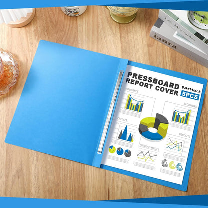 Dunzoom 5 Pcs 8.5 x 11 Inch Pressboard Report Cover, 3'' Capacity, Presentation Binder Folder with Metal Prong for Business, Presentations, Contract, Proposal and Other Documents Management (Black)