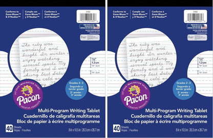 Pacon PAC2482 Multi-Program Ruled Handwriting Paper, 8" x 10.5", 40 Sheets, D'Nealian Grades 2-3 and Zaner-Bloser Grade 2, 0.5" Ruling, 0.25" Dotted Midline, 0.25" Descender Space