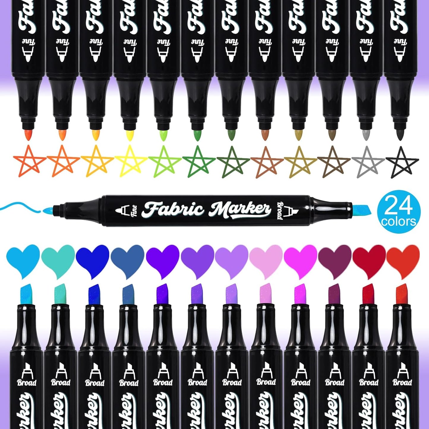 Reaeon Black Fabric Markers, Dual Tip Fabric Paint Markers, Permanent Fabric Pens for Clothes, T Shirts, Canvas, Bags (6pack)