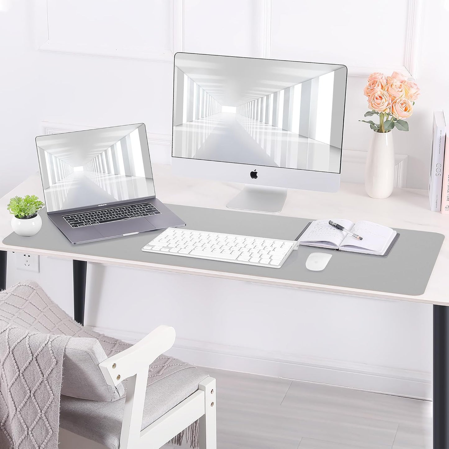 Large Desk Mat 47.2" x 17" Leather Desk Pad Protector with Natural Cork & PU Leather, Non-Slip Office Desk Mat, Large Mouse Pad, Waterproof Desk Blotter pad for Office&Home(Black)