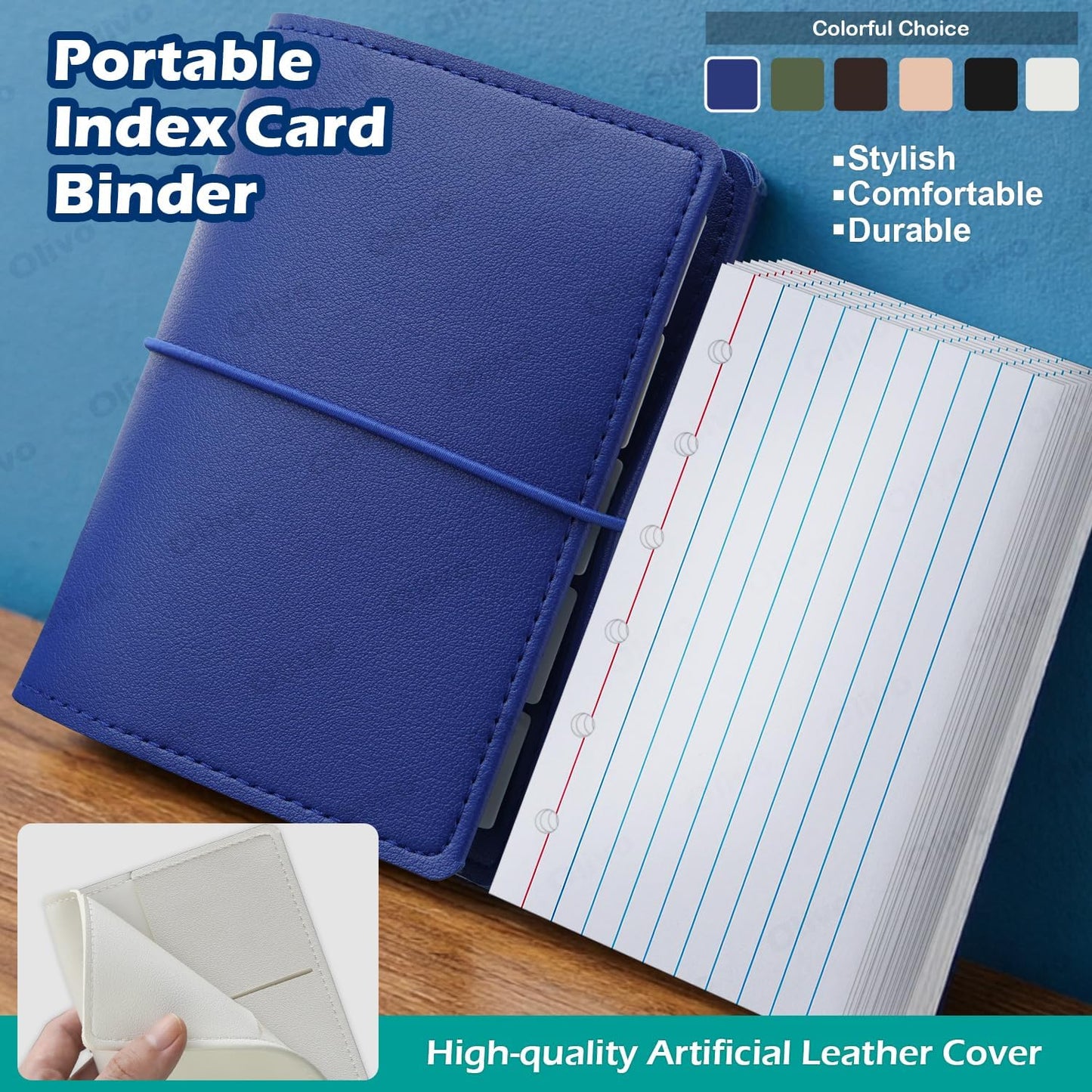 3x5 Lined Index Cards with Ring Binder Holder and Dividers, 100 Note Cards, Green