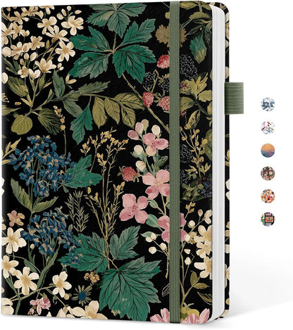 Taja Pretty Lined Journal for Women, Aesthetic Cute Hardcover Leather Journal for Writing, A5 College Ruled Notebook for Work & Note Taking, Perfect for Office School Home, 160 Pages, Meadow Flowers