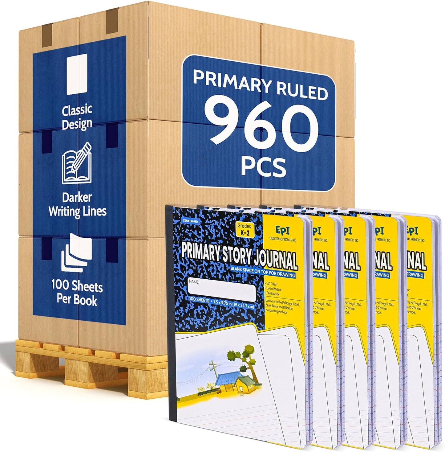 48 Pack - EPI Marble Hardcover Wide Ruled Composition Notebook | 200 Pages (100 Sheets), 9.75 x 7.5 in, Sturdy Sewn Binding | School, Office, Journaling, Notes