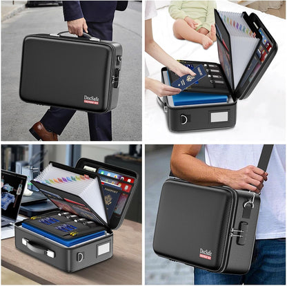 DocSafe Fireproof File Organizer with Lock, Hard-Shell Case Fireproof Document Box with 13 Pocket Accordion File Folder, Portable Home Office Travel Safe Storage for Important Documents Laptop Black