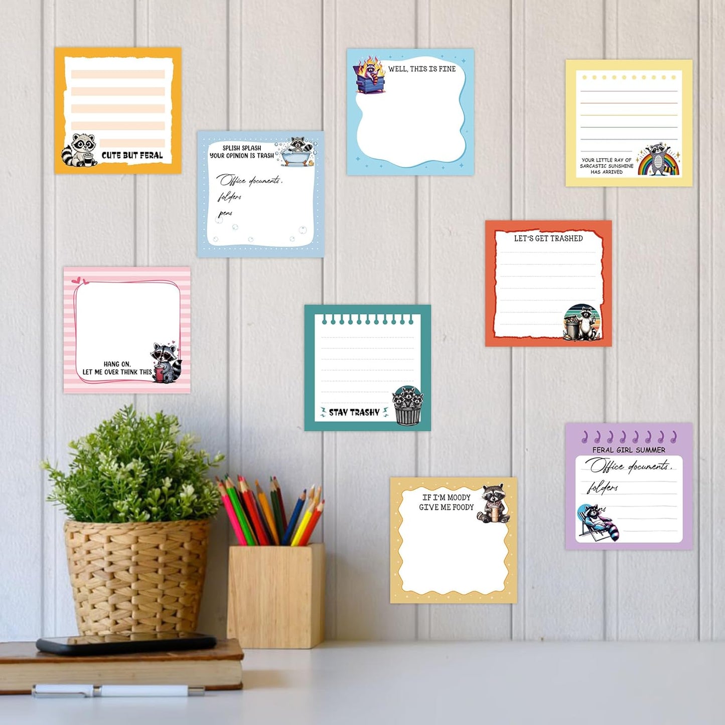Dumpster Fire Sticky Notes 9 Pack, Funny Dumpster Fire Notepads for Work Stress Relief, Cute Self-Stick Memo Note Pads for Office, Humorous Gifts for Coworkers Students School Office Supplies 3×3 Inch