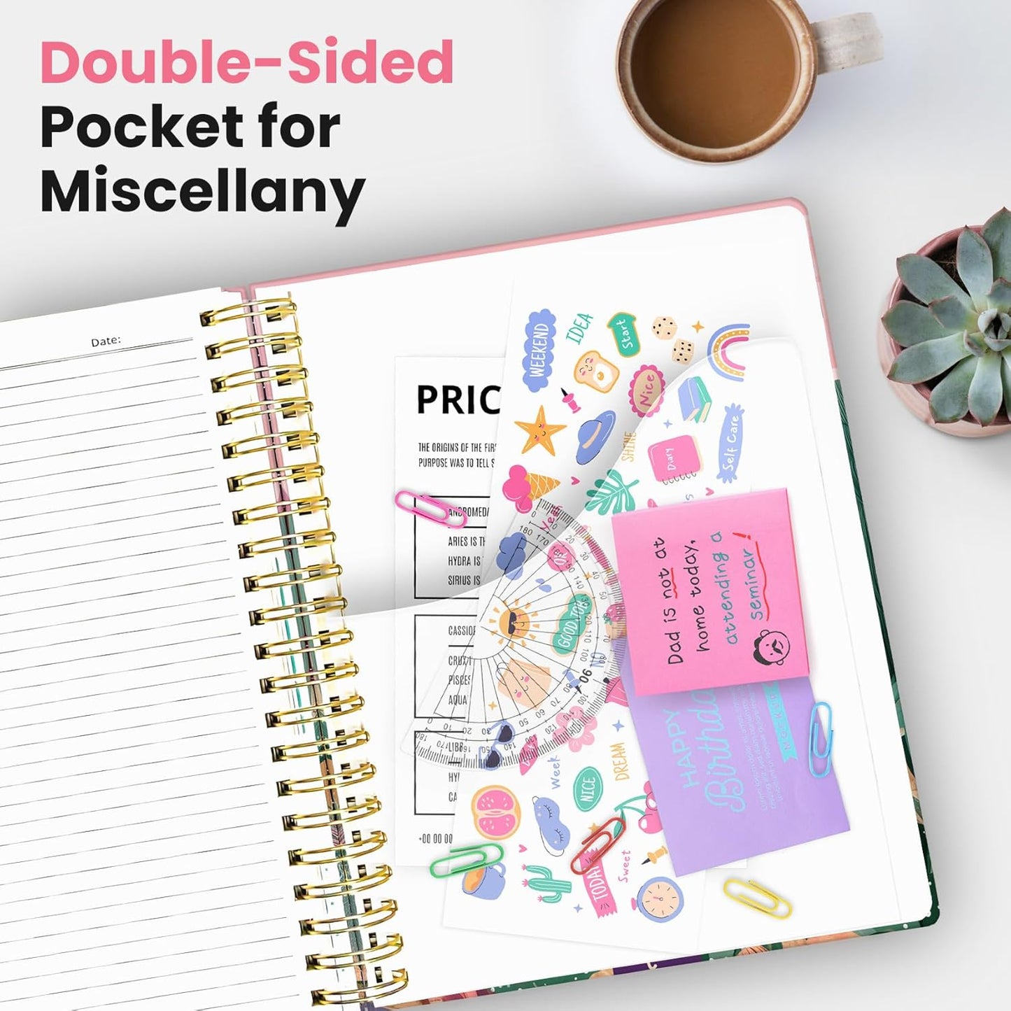 Large Lined Spiral Journal for Women Cute Hardcover 5 Subject Notebook for Work 8.5" x 11" with Removable Dividers & Tabs, College Ruled, 280 Pages Aesthetic Journal for Work, School & Note Taking, Garden of Whimsy