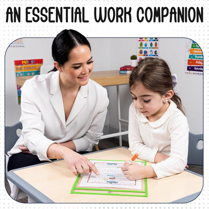 Essex Wares - 6 Pack, Assorted, Dry Erase Pocket Document Protectors, 10" Wide x 13.5" Tall- Dry Erase Clear Plastic Sleeves - Reusable & Easy Erase Plastic Invoice Holders, Water-Resistant & Durable