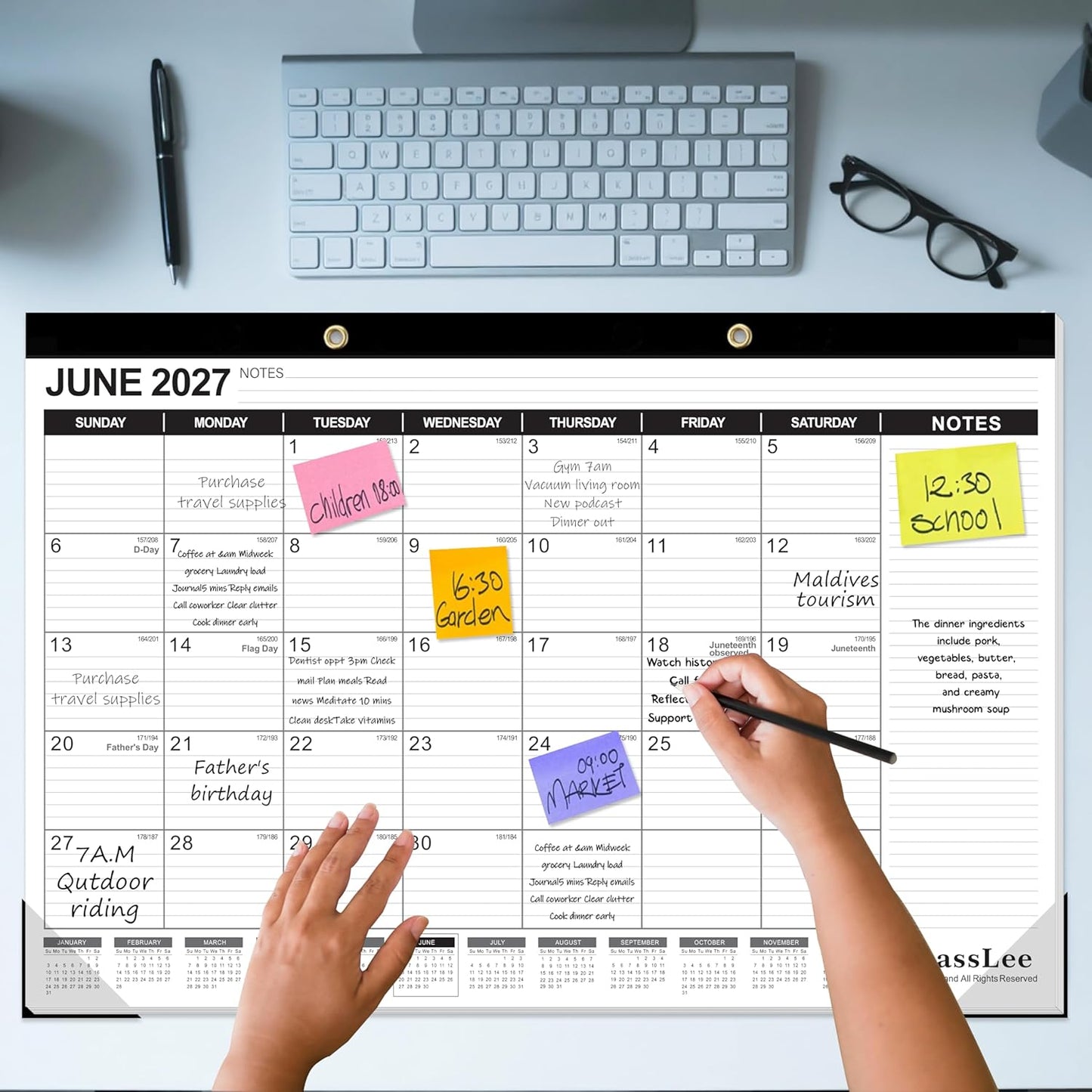 GuassLee Desk Calendar 2026-2027 - 19 Months Academic Calendar 17" × 11.5" Desktop Calendar from Jun. 2026 to Dec. 2027 with Julian Date for Home School Office Desk Top Organizing