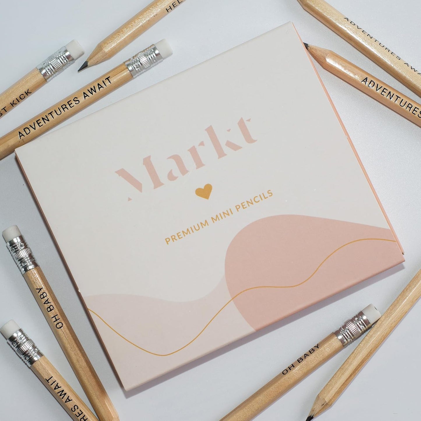 Markt Mini Pencils For Baby Shower Games Boy, Heart Pencils, Small Blue Pencil Set (Wood Pencil Set)