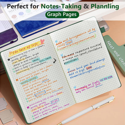 PERCUN Graph Paper Notebook, 160 Pages Grid Journal for women & men, A5 Hardcover Leather Graphing Notebook for School, Work, Travel, Note Taking 5.9”x8.5” (Black)